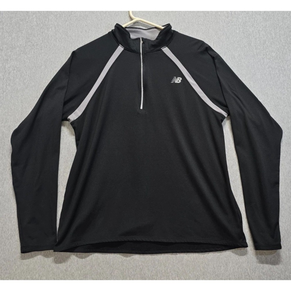 New Balance Shirt Men Large Black NB Dry Stretch Long Sleeve Running Quarter Zip